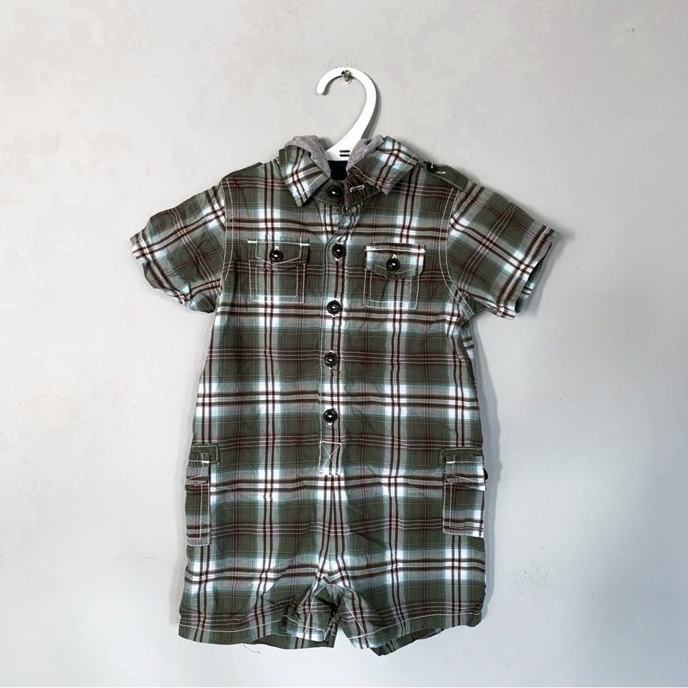 GAP • Plaid Hooded Romper